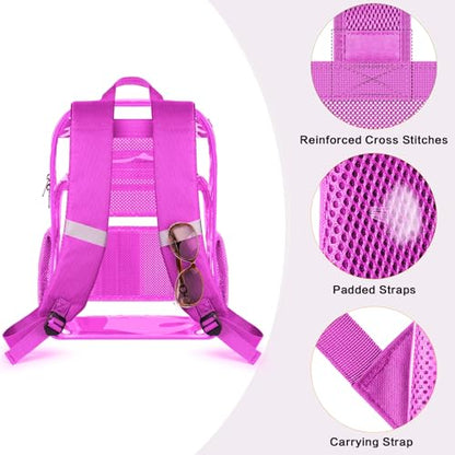 PAMANO Clear Backpack, Heavy Duty Transparent Reinforced Bottom See Through for College, Travel Work Security - color: Pink