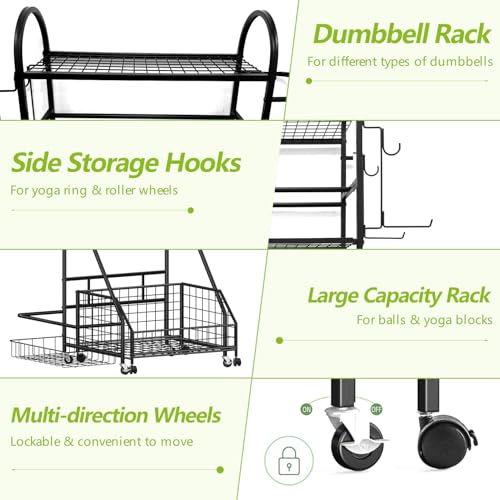 Dumbbell Rack, 400LBS Weight Rack for Dumbbells Kettlebells, Adjustable Home Gym Storage for Yoga Mat&Ball Foam, All in One Workout Equipment Storag for Yoga Studio Home