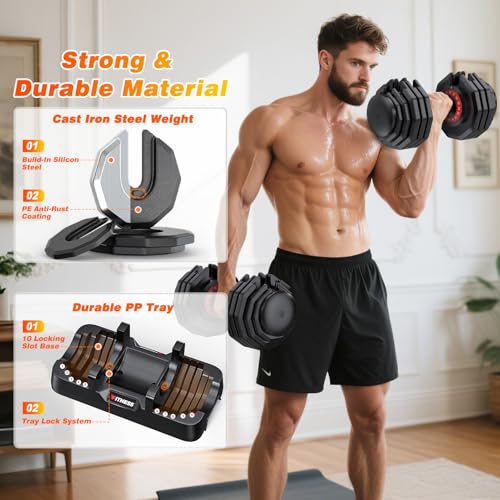 XDDIAS Adjustable Dumbbells Set of 2 for Strength Training, One-Hand Quick Adjust, 25/55/80/90 lbs Options, Anti-Slip Grip Handle, Compact Home Gym Weights for Men Women - color: Pro Steel 16-Level 80LB Pair