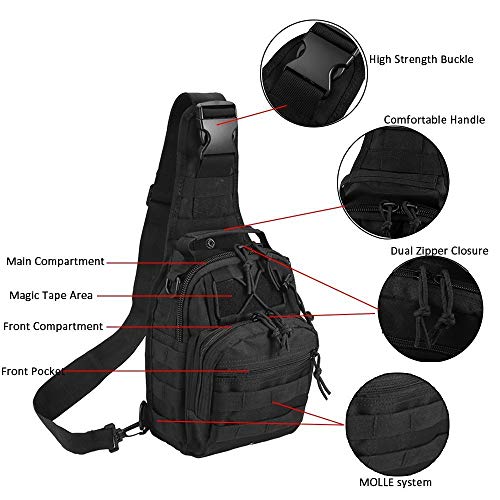 BOMTURN Tactical Backpack-1000D Waterproof Military Backpack/Laser-Cut/CCW Bags Sling Bag Tactical Satchel Shoulder Bag Men - color: Matte Black
