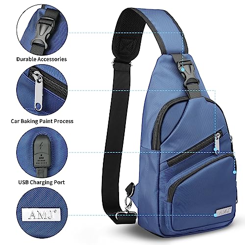 AMJ Crossbody Sling Bag Men Women, Casual Shoulder Backpack, Chest Daypack Satchel for Hiking Travel - color: Blue, size: Large