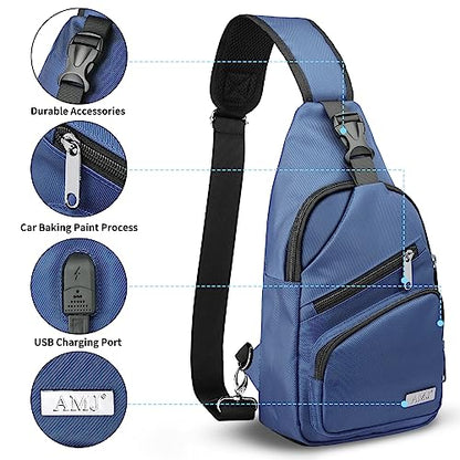 AMJ Crossbody Sling Bag Men Women, Casual Shoulder Backpack, Chest Daypack Satchel for Hiking Travel - color: Blue, size: Large