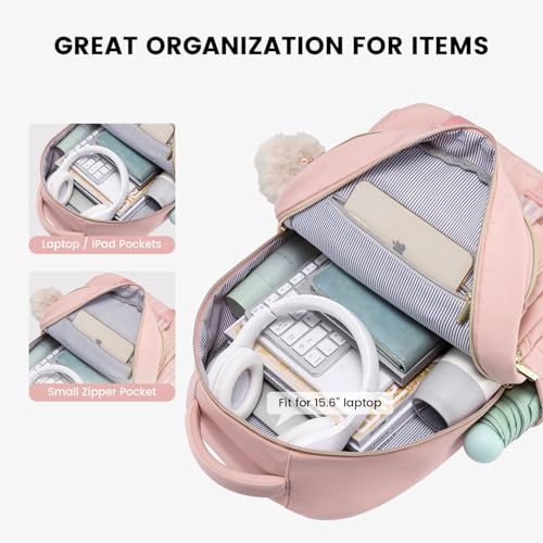 LOVEVOOK School Backpack for Teen Girls, Student Backpack Purse for 14-16 Teenage, Cute Kid Bookbag, Back to School Backpacks Fit 15.6 Inch Laptop, Large College Travel Bag, Pink - color: Pink