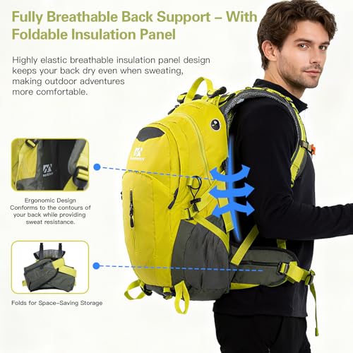 Farmer&Donkey Hiking Backpack, 40L Waterproof Camping Backpack with Packable Back Panel & Rain Cover, Men Women Rucking Backpacking Backpack Outdoor Sport Lightweight Travel Daypack for - color: Green