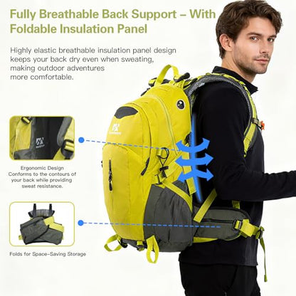 Farmer&Donkey Hiking Backpack, 40L Waterproof Camping Backpack with Packable Back Panel & Rain Cover, Men Women Rucking Backpacking Backpack Outdoor Sport Lightweight Travel Daypack for - color: Green