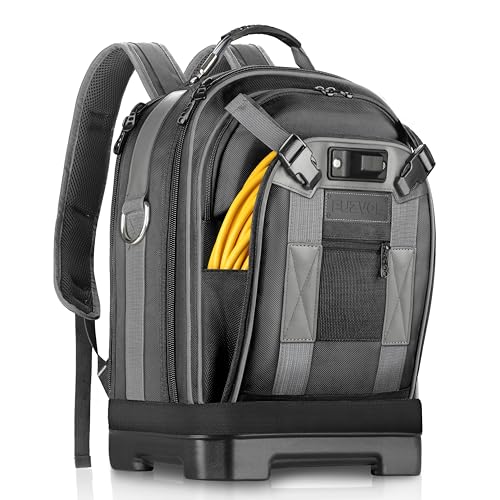 Heavy Duty Tool Backpack, 18-Inch Hard Shell Electrician Tool Bag, Full-Open Work Bag with Molded Base, Removable Tool Organizer, Laptop Compartment, HVAC Construction Backpack for Men, Grey - color: Grey