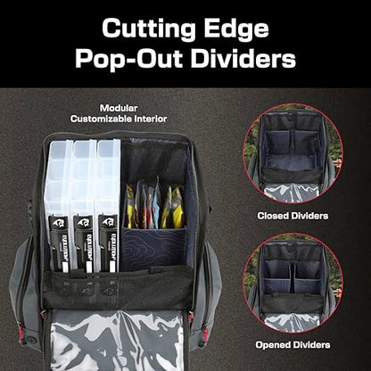 Evolution Fishing Largemouth 3.0 Tackle Backpack - Patent Pending Modular Dividers, Rod Holders, Heavy Duty Fishing Backpack, Includes Quiklatch Tackle Trays