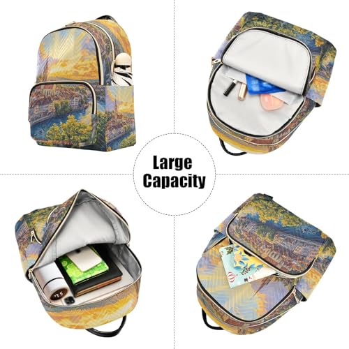 Beautiful Painting of City Small Backpack for Women Travel Back Pack Lightweight Cute Backpacks Ladies Shoulder Bags - size: Small