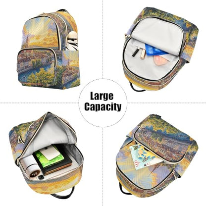 Beautiful Painting of City Small Backpack for Women Travel Back Pack Lightweight Cute Backpacks Ladies Shoulder Bags - size: Small