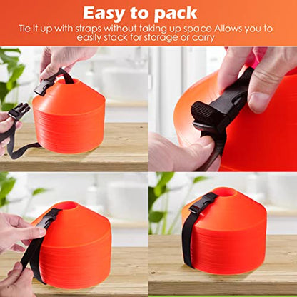 Kenning 100 Pcs Soccer Agility Cones with Strap, Orange Disc Cones for Sports Training, 7.5 Inch Soccer Field Marker Athletic Cone with 2 Carry Straps for Football Basketball Indoor Outdoor Practice