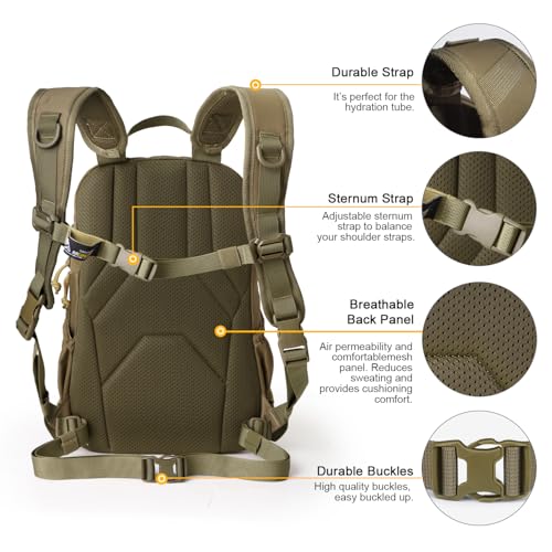 Mardingtop Small Tactical Backpack,Molle Hiking Backpack for Backpacking,Cycling and Biking,15L/25L Backpack - color: Khaki, size: 15L