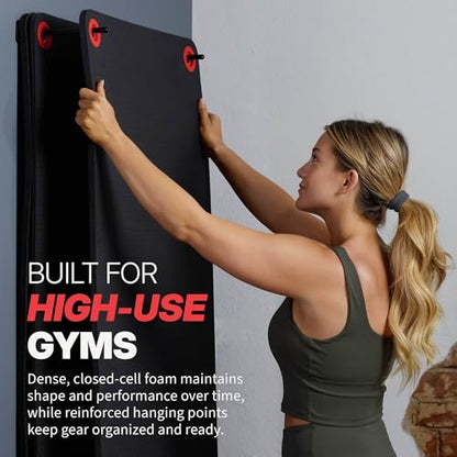 SPRI Hanging Exercise Mats for Gyms, Closed-Cell Foam Yoga & Fitness Mats with Grommets, Thick Workout Mats for Studios & Group Fitness Classes, Wall Rack Mat Holder Storage, Black - style: 56" L x 23" W x 3/8"