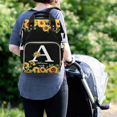 Newcos Personalized Lovely Sunflowers with Initial Letter Diaper Backpack with Custom Name Shoulder Mommy Baby Bag, One Size - color: Mul 01