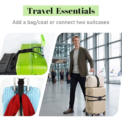 Multi Use Strong Adjustable Luggage Connector Straps for Suitcases,3 Pack Flexible Luggage Accessories Elastic Fastening Bag Strap (Black-3pcs) - color: Black-3pcs