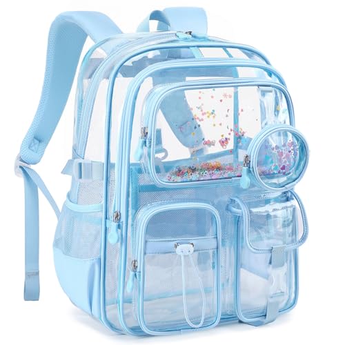 Clear Backpacks for Stadium Events Heavy Duty Clear Bookbag for School Girls Transparent Back Pack, Blue - color: Blue