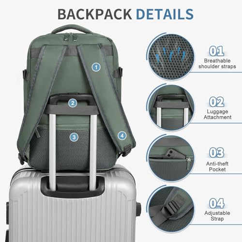 Travel Backpack for Men Women, 35L Laptop Backpack W/Shoe Compartment, Water Resistant Flight Approved Fits 15.6-inch Laptop, Grey-green - color: Grey-green