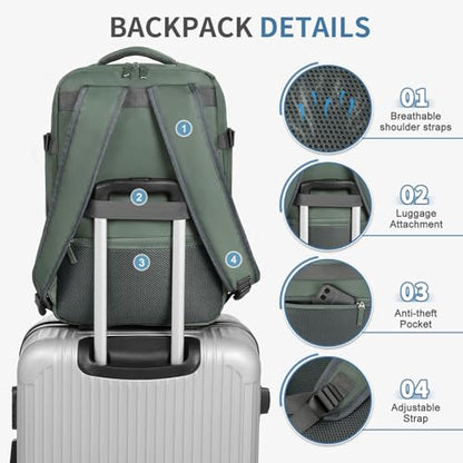 Travel Backpack for Men Women, 35L Laptop Backpack W/Shoe Compartment, Water Resistant Flight Approved Fits 15.6-inch Laptop, Grey-green - color: Grey-green