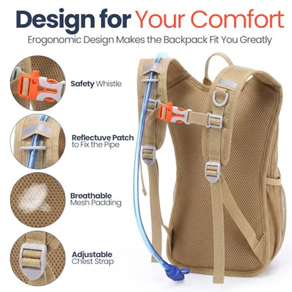 Shinylin 2 Pcs Kids Hydration Backpack with 1.5L Water Bladder Lightweight Kids Hiking Backpack Water Rucksack for Boys Girls Climbing Running - color: Khaki,Olive Green, style: Classic