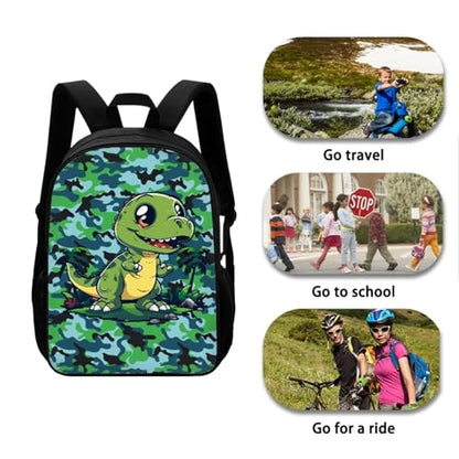 Dinosaur Camouflage Backpack for Boys Elementary Middle School Students Bookbag with Lunch Bag Pencil Case Water Bottle Holder Perfect for Student Back to School Supplies Gifts - color: Dinosaur Camouflage