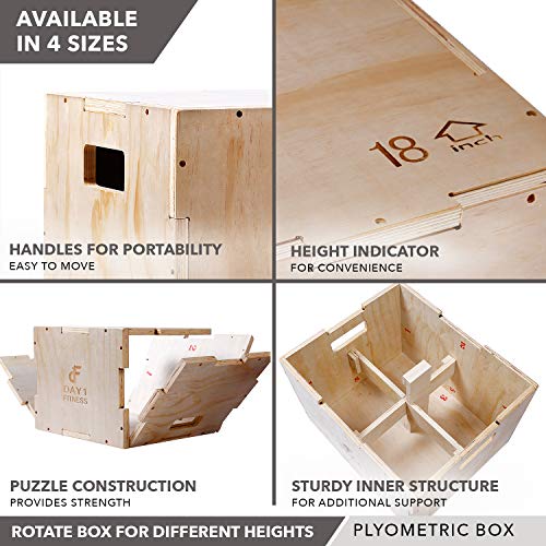 Wood Plyometric Box 30/24/20 by Day 1 Fitness, 3-in-1, for Crossfit Training, Jumps - Heavy-Duty, Non-Slip Plyo Boxes with Rounded Corners for Safety - Durable Conditioning Equipment