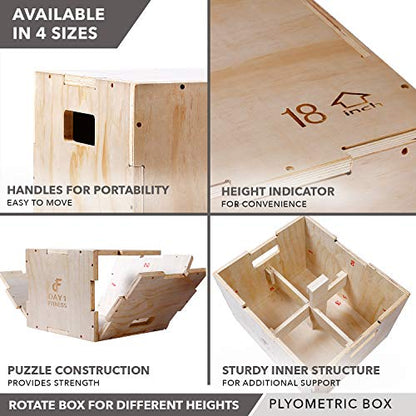 Wood Plyometric Box 30/24/20 by Day 1 Fitness, 3-in-1, for Crossfit Training, Jumps - Heavy-Duty, Non-Slip Plyo Boxes with Rounded Corners for Safety - Durable Conditioning Equipment