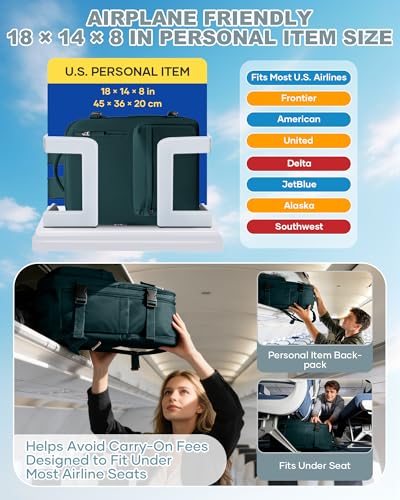 VECAVE 18x14x8 TSA-Approved Personal Item Backpack – Under Seat Carry-On Travel Bag for Women, Fits 15.6" Laptop, with Water Bottle & Shoe Pouch, Airline Travel Backpack Flight approved Blue - color: H2-blue, size: Large