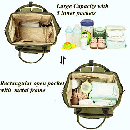 Diaper Bag Backpack for Dad and Mom with USB Charging Port Stroller Straps and Insulated Pocket,army military Travel Nappy Backpack for daddy mommy (Green) - color: Green