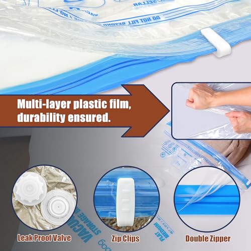 HIBAG Vacuum Storage Bags, 12 Jumbo Vacuum Seal Bags for Clothing, Space Bags for Clothes, Comforters, Blankets, Bedding (12J) - size: 12-Jumbo