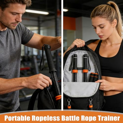 2PCS Weighted Cordless Battle Ropes - Heavy Duty Portable Wireless Workout Equipment for Home Gym, HIIT, Strength & Low-Impact Cardio Training for Men & Women, with Non-Slip Grips