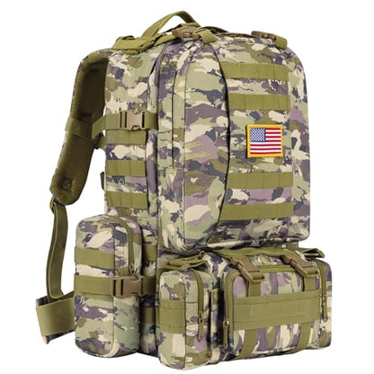 CVLIFE Tactical Backpack Military Army Rucksack 60L Large Assault Pack Detachable Molle Bag, Auriclash - color: Auriclash