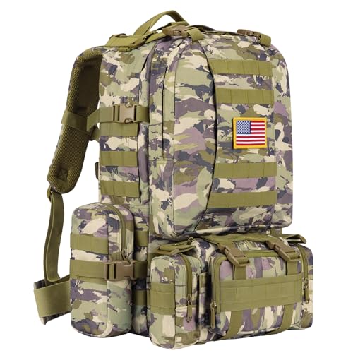 CVLIFE Tactical Backpack Military Army Rucksack 60L Large Assault Pack Detachable Molle Bag, Auriclash - color: Auriclash
