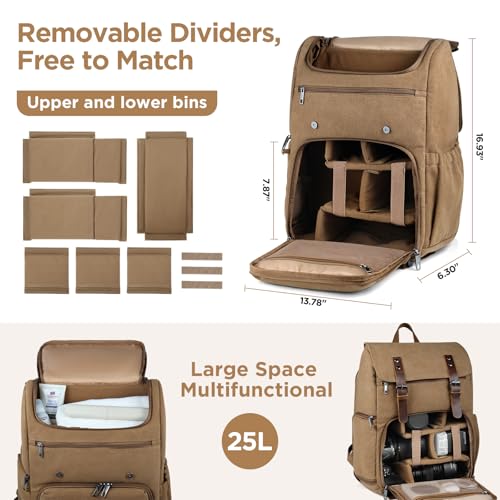 SMRITI Canvas Camera Bag Backpack with Quick Access Pocket & Tripod Holder, 14 Inch Laptop Camera Back Pack Anti-Theft DSLR/SLR Mirrorless Camera bag for Photographers Compatible with Canon/Nikon/Sony