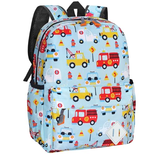 Kids Backpack for Girls Boys - 15 Inch Cute Cars Little Kids Backpack Waterresistant Toddler Preschool Kindergarten School Bag for Aged 3-8, Light Blue - color: Light Blue