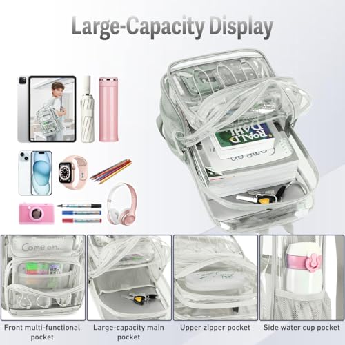 Cusangel Large Clear backpack for girls,16in TPU Plastic See Through Heavy Duty Bookbag,Stadium,school, and other security check locations(Grey) - color: Grey-16in