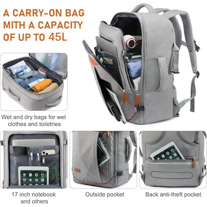 LOVEVOOK Carry on Backpack, 45L Extra Large Travel Backpack for Men & Women Airline Approved, Expandable Large Suitcase Backpacks With 4 Packing Cubes, Aer Travel Pack 3, Water Resistant Weekender Bag - color: Grey, size: X-Large