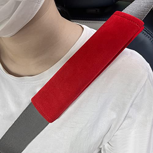 2PCS Suede Universal Car Seat Belt Shoulder Protector Pad,Handbags, Backpacks, Child Straps Protect Your Shoulders and Neck for Adults and Children 24cm/9.4in Red - color: Red, size: 9.4in