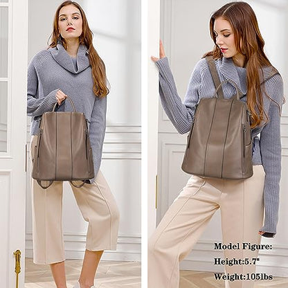 S-ZONE Leather Backpack Purses for Women Antitheft Rucksack Shoulder Bag Medium - color: Khaki