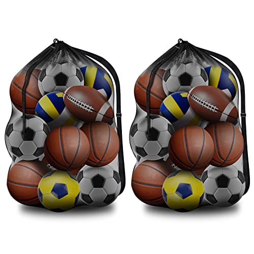BROTOU Extra Large Sports Ball Bag Mesh, Basketball Bags Team Balls, Adjustable Shoulder Strap, Ball Bags for Holding Soccer, Football, Volleyball, Swimming Gear (30” x 40”) - color: 2PCS