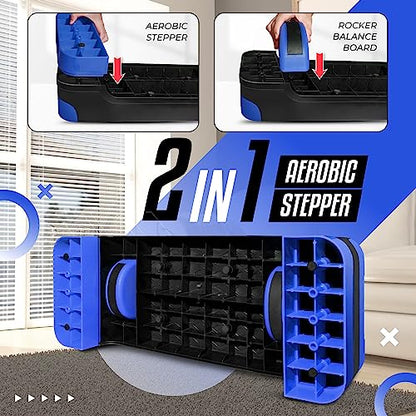 Yes4All 2-in-1 Adjustable Aerobic Step Platform Fitness Exercise Stepper with Rocker Balance Board Legs for Home Workout, Step Exercise & Balance Training - color: B. Dark Blue