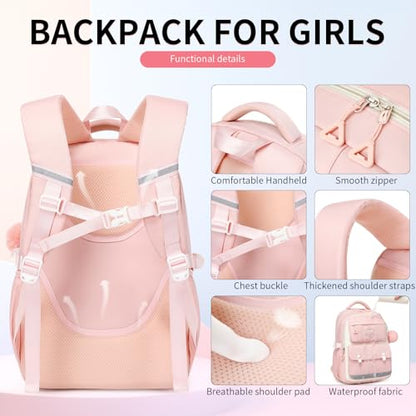 CYOQX School Backpack for Girls Cute Backpack Elementary Middle School High School Teenage Girls Schoolbag (Pink) - color: Pink
