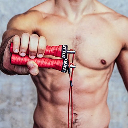 WOD Nation Attack Speed Jump Rope : Adjustable Jumping Ropes : Unique Two Cable Skipping Workout System : One Thick and One Light 11 Foot Cable : Perfect for Double Unders : Men and Women - color: Red