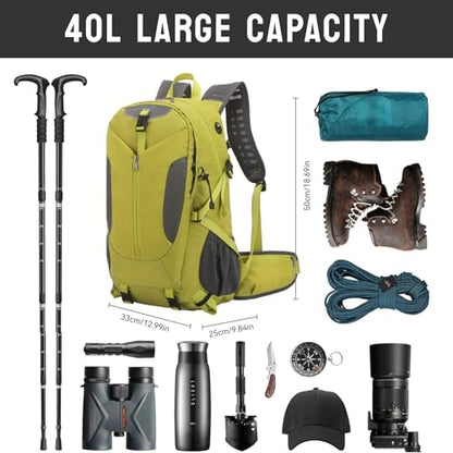 Hiking Backpack 40L, Waterproof Hiking Backpack with Rain Cover, Large Camping Bag Outdoor Sport Travel Daypack | Rain Cover - color: Green