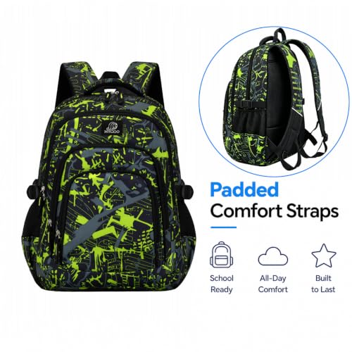 MYGOO Boys School Backpack Archibald Camo Green Bookbag for Elementary Middle School Ages 5-12, 17 inch Large Capacity 24L Kids Student Travel Bags - color: Archibald Camo Green