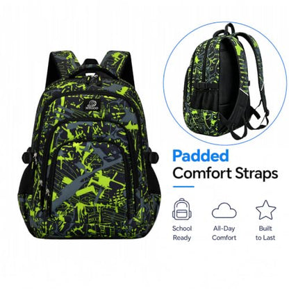 MYGOO Boys School Backpack Archibald Camo Green Bookbag for Elementary Middle School Ages 5-12, 17 inch Large Capacity 24L Kids Student Travel Bags - color: Archibald Camo Green