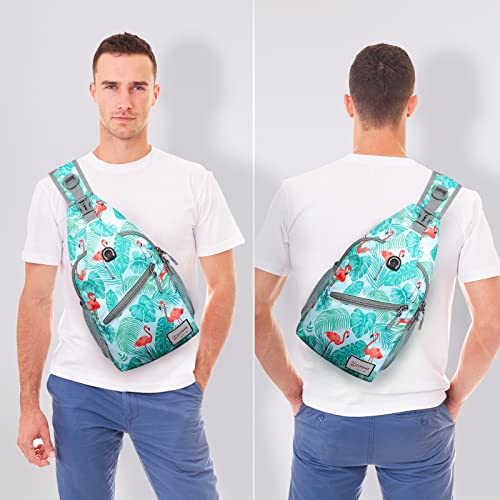 ZOMAKE Sling Bag,Small Crossbody Sling Backpack,Water Resistant Shoulder Daypack for Travel,Anti Thief Chest Bag for Hiking(Flamingo Blue) - color: Flamingo Blue