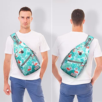 ZOMAKE Sling Bag,Small Crossbody Sling Backpack,Water Resistant Shoulder Daypack for Travel,Anti Thief Chest Bag for Hiking(Flamingo Blue) - color: Flamingo Blue