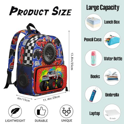 Toddler Backpack for Ages 4-6, 15L Boys Truck Backpack with Chest Buckle, Kindergarten School Bag with Padded Straps - color: Truck