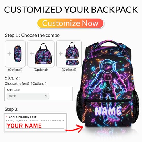 Astronaut Backpack Personalized School Backpacks for Kids Boys, Cool Planet Custom Bookbag for Kindergarten Primary Elementary - color: Black