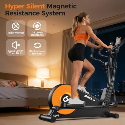 pooboo Elliptical Machine, Elliptical Exercise Machine with 16-Level Resistance&Quiet Magnetic Driving System, Elliptical Machine for Home with LCD Monitor - color: 16IN-Stride Orange