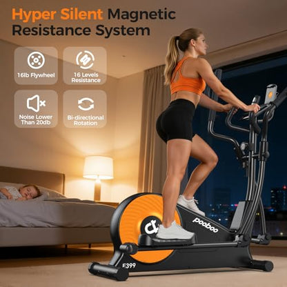 pooboo Elliptical Machine, Elliptical Exercise Machine with 16-Level Resistance&Quiet Magnetic Driving System, Elliptical Machine for Home with LCD Monitor - color: 16IN-Stride Orange